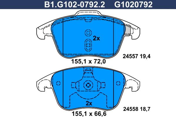 Galfer B1.G102-0792.2 - Гальмівні колодки, дискові гальма autozip.com.ua