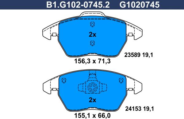 Galfer B1.G102-0745.2 - Гальмівні колодки, дискові гальма autozip.com.ua