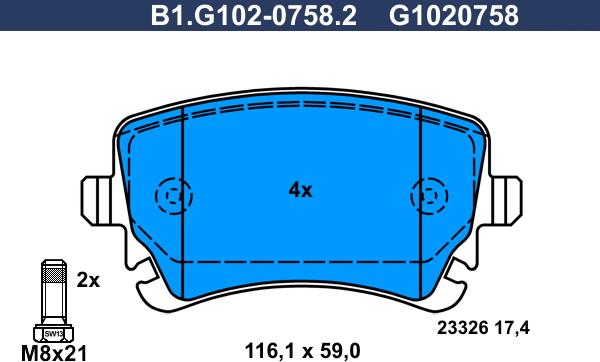 Galfer B1.G102-0758.2 - Гальмівні колодки, дискові гальма autozip.com.ua