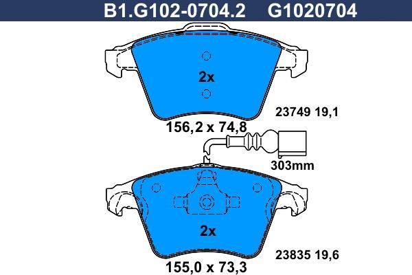 Galfer B1.G102-0704.2 - Гальмівні колодки, дискові гальма autozip.com.ua
