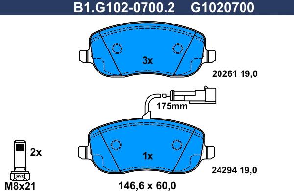 Galfer B1.G102-0700.2 - Гальмівні колодки, дискові гальма autozip.com.ua
