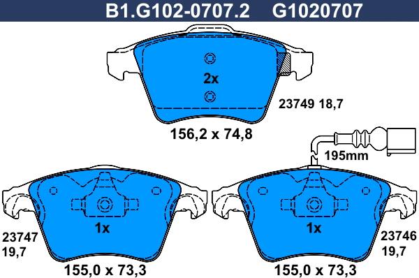 Galfer B1.G102-0707.2 - Гальмівні колодки, дискові гальма autozip.com.ua