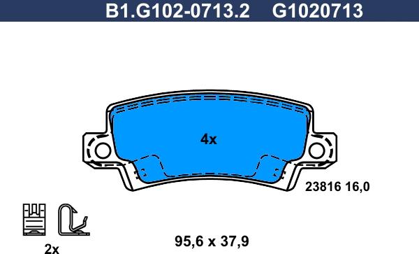 Galfer B1.G102-0713.2 - Гальмівні колодки, дискові гальма autozip.com.ua