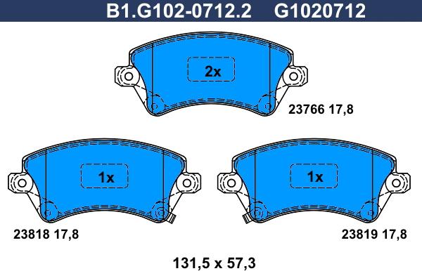 Galfer B1.G102-0712.2 - Гальмівні колодки, дискові гальма autozip.com.ua