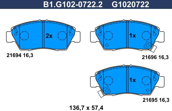 Galfer B1.G102-0722.2 - Гальмівні колодки, дискові гальма autozip.com.ua