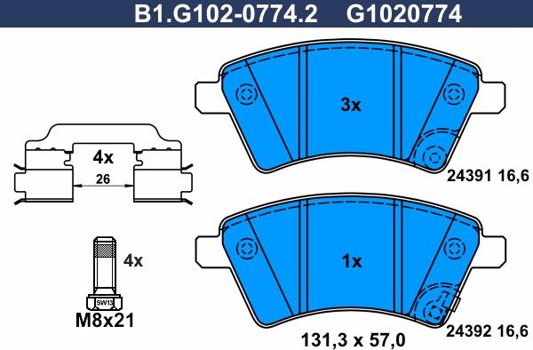 Galfer B1.G102-0774.2 - Гальмівні колодки, дискові гальма autozip.com.ua