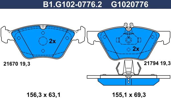Galfer B1.G102-0776.2 - Гальмівні колодки, дискові гальма autozip.com.ua