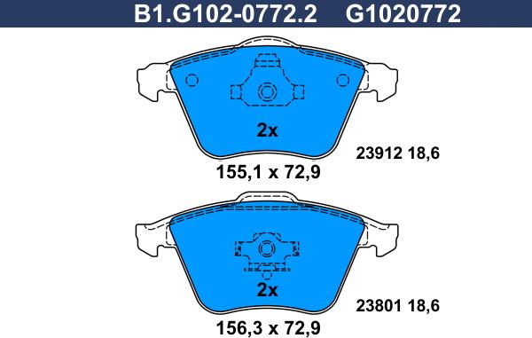 Galfer B1.G102-0772.2 - Гальмівні колодки, дискові гальма autozip.com.ua