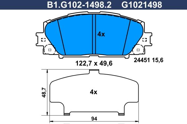 Galfer B1.G102-1498.2 - Гальмівні колодки, дискові гальма autozip.com.ua