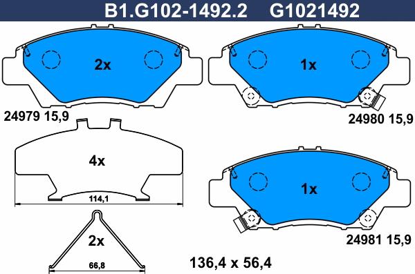 Galfer B1.G102-1492.2 - Гальмівні колодки, дискові гальма autozip.com.ua