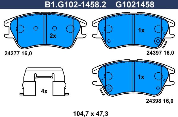 Galfer B1.G102-1458.2 - Гальмівні колодки, дискові гальма autozip.com.ua