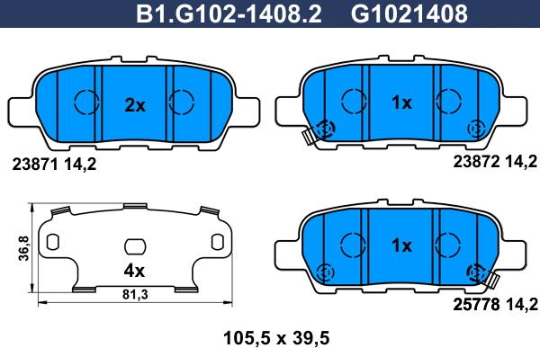 Galfer B1.G102-1408.2 - Гальмівні колодки, дискові гальма autozip.com.ua