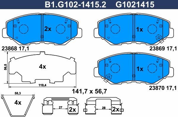 Galfer B1.G102-1415.2 - Гальмівні колодки, дискові гальма autozip.com.ua