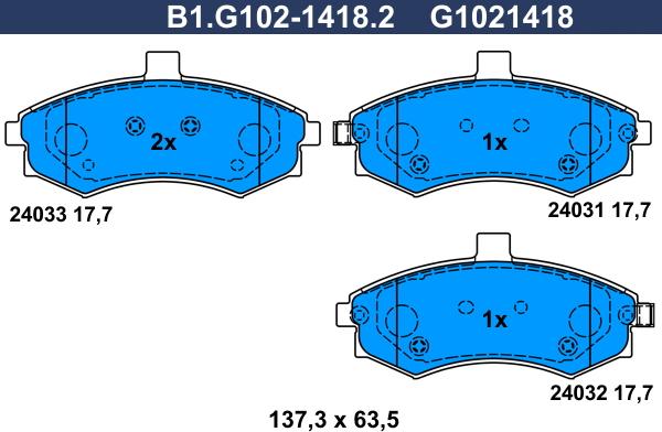 Galfer B1.G102-1418.2 - Гальмівні колодки, дискові гальма autozip.com.ua