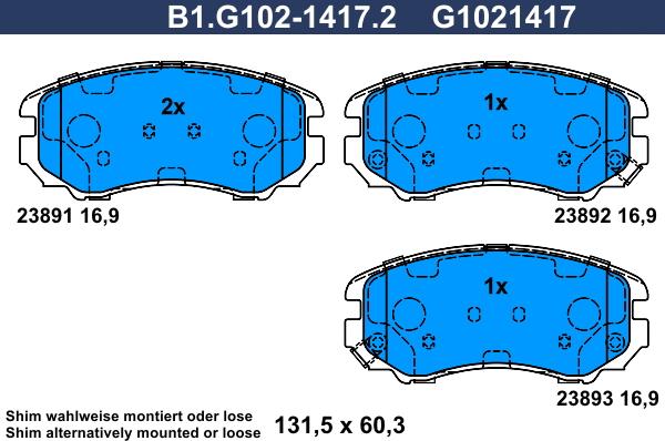 Galfer B1.G102-1417.2 - Гальмівні колодки, дискові гальма autozip.com.ua