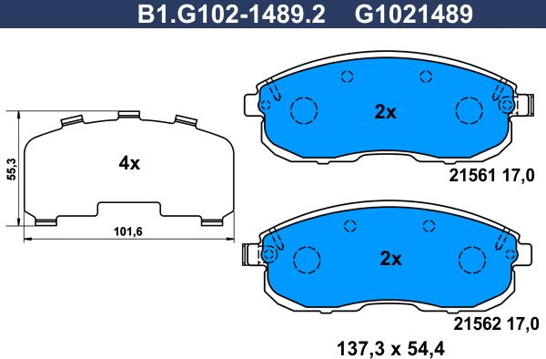 Galfer B1.G102-1489.2 - Гальмівні колодки, дискові гальма autozip.com.ua