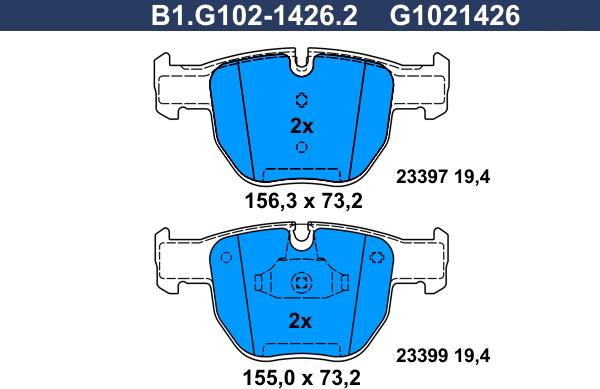 Galfer B1.G102-1426.2 - Гальмівні колодки, дискові гальма autozip.com.ua