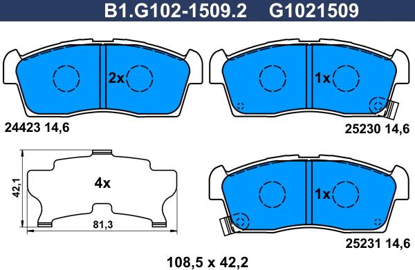 Galfer B1.G102-1509.2 - Гальмівні колодки, дискові гальма autozip.com.ua