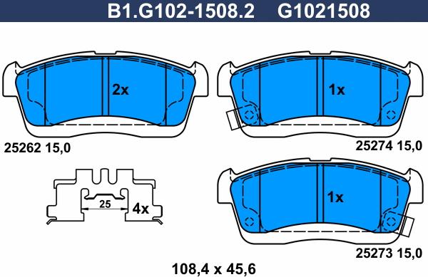 Galfer B1.G102-1508.2 - Гальмівні колодки, дискові гальма autozip.com.ua