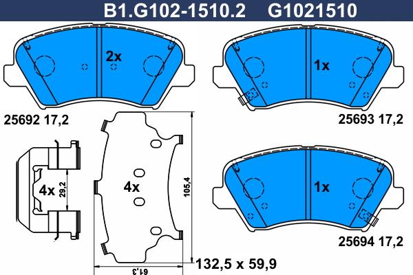 Galfer B1.G102-1510.2 - Гальмівні колодки, дискові гальма autozip.com.ua