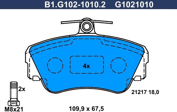 Galfer B1.G102-1010.2 - Гальмівні колодки, дискові гальма autozip.com.ua