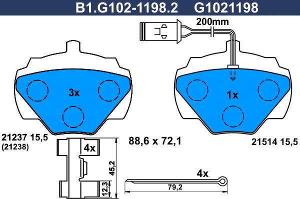 Galfer B1.G102-1198.2 - Гальмівні колодки, дискові гальма autozip.com.ua