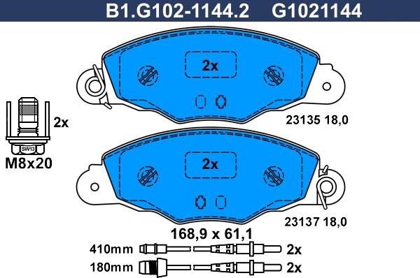Galfer B1.G102-1144.2 - Гальмівні колодки, дискові гальма autozip.com.ua
