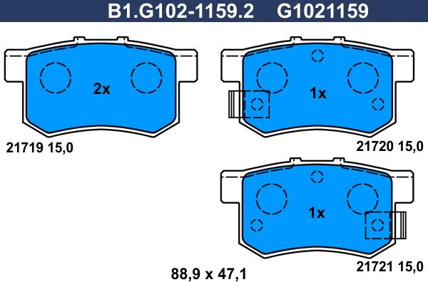 Galfer B1.G102-1159.2 - Гальмівні колодки, дискові гальма autozip.com.ua