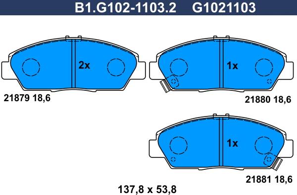 Galfer B1.G102-1103.2 - Гальмівні колодки, дискові гальма autozip.com.ua