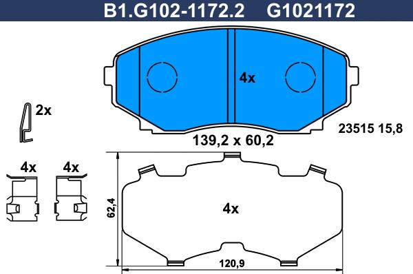 Galfer B1.G102-1172.2 - Гальмівні колодки, дискові гальма autozip.com.ua