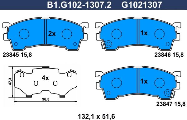 Galfer B1.G102-1307.2 - Гальмівні колодки, дискові гальма autozip.com.ua