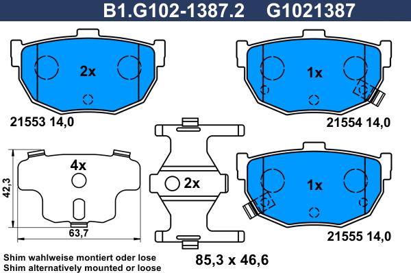 Galfer B1.G102-1387.2 - Гальмівні колодки, дискові гальма autozip.com.ua