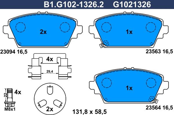 Galfer B1.G102-1326.2 - Гальмівні колодки, дискові гальма autozip.com.ua