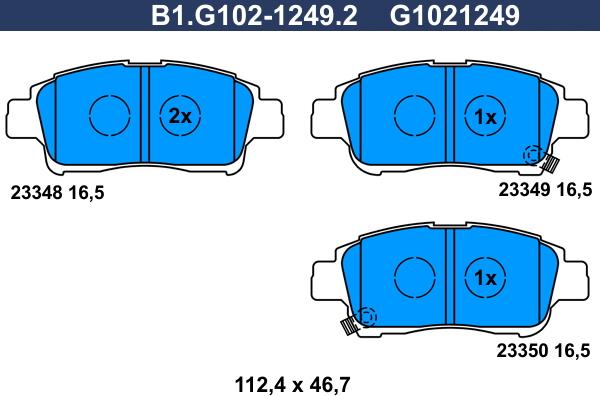Galfer B1.G102-1249.2 - Гальмівні колодки, дискові гальма autozip.com.ua