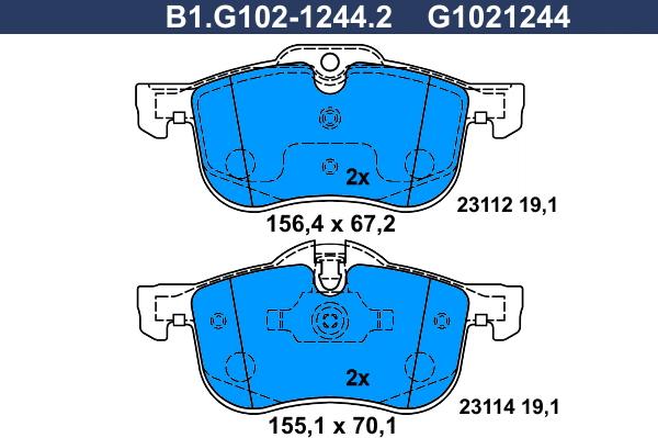 Galfer B1.G102-1244.2 - Гальмівні колодки, дискові гальма autozip.com.ua