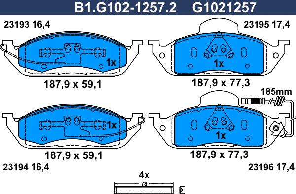 Galfer B1.G102-1257.2 - Гальмівні колодки, дискові гальма autozip.com.ua