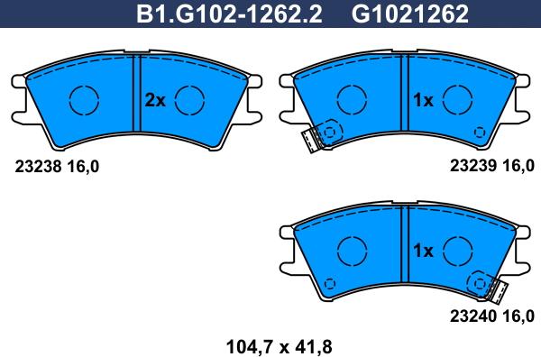Galfer B1.G102-1262.2 - Гальмівні колодки, дискові гальма autozip.com.ua