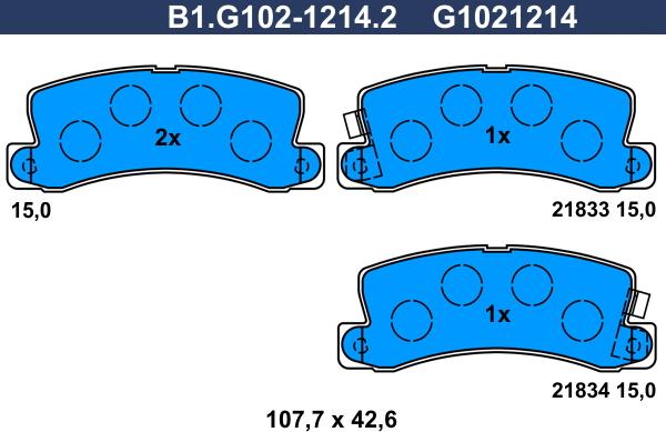 Galfer B1.G102-1214.2 - Гальмівні колодки, дискові гальма autozip.com.ua