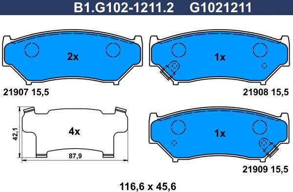 Galfer B1.G102-1211.2 - Гальмівні колодки, дискові гальма autozip.com.ua