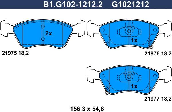Galfer B1.G102-1212.2 - Гальмівні колодки, дискові гальма autozip.com.ua