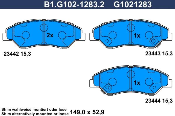 Galfer B1.G102-1283.2 - Гальмівні колодки, дискові гальма autozip.com.ua