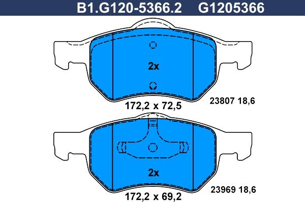 Galfer B1.G120-5366.2 - Гальмівні колодки, дискові гальма autozip.com.ua