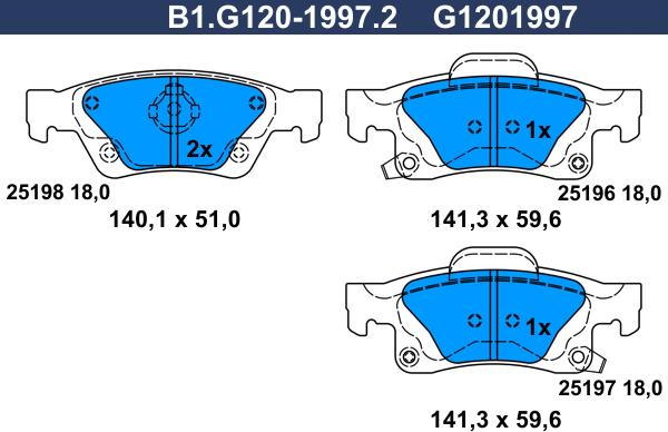 Galfer B1.G120-1997.2 - Гальмівні колодки, дискові гальма autozip.com.ua