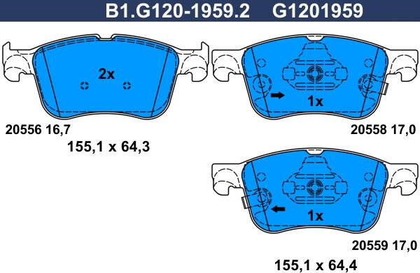 Galfer B1.G120-1959.2 - Гальмівні колодки, дискові гальма autozip.com.ua