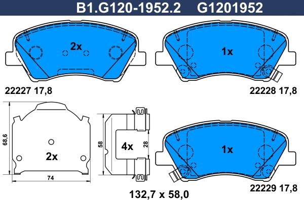 Galfer B1.G120-1952.2 - Гальмівні колодки, дискові гальма autozip.com.ua