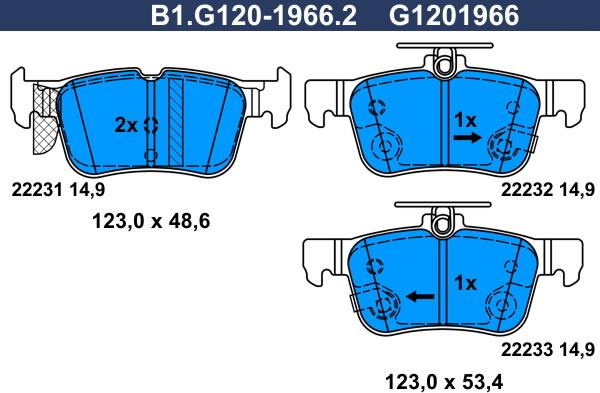 Galfer B1.G120-1966.2 - Гальмівні колодки, дискові гальма autozip.com.ua