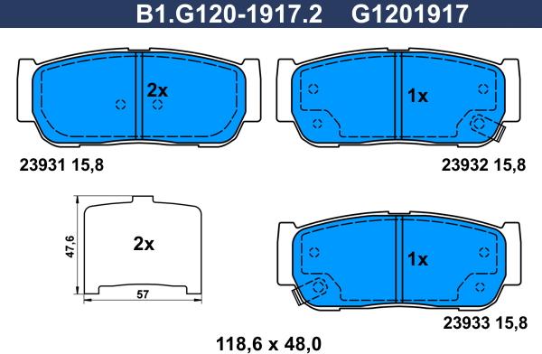 Galfer B1.G120-1917.2 - Гальмівні колодки, дискові гальма autozip.com.ua