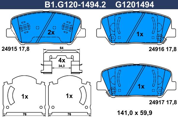 Galfer B1.G120-1494.2 - Гальмівні колодки, дискові гальма autozip.com.ua