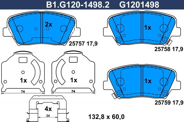 Galfer B1.G120-1498.2 - Гальмівні колодки, дискові гальма autozip.com.ua