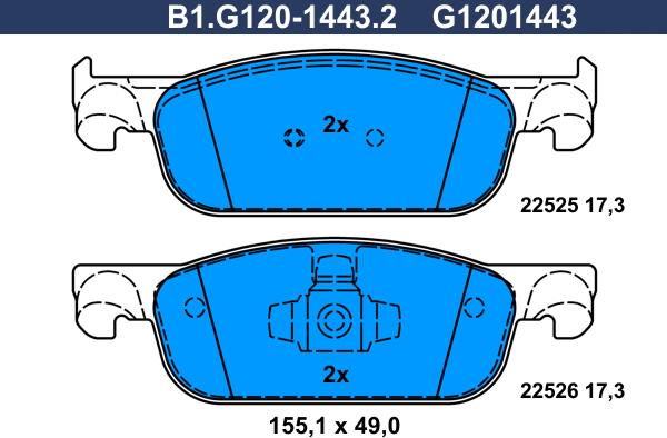 Galfer B1.G120-1443.2 - Гальмівні колодки, дискові гальма autozip.com.ua